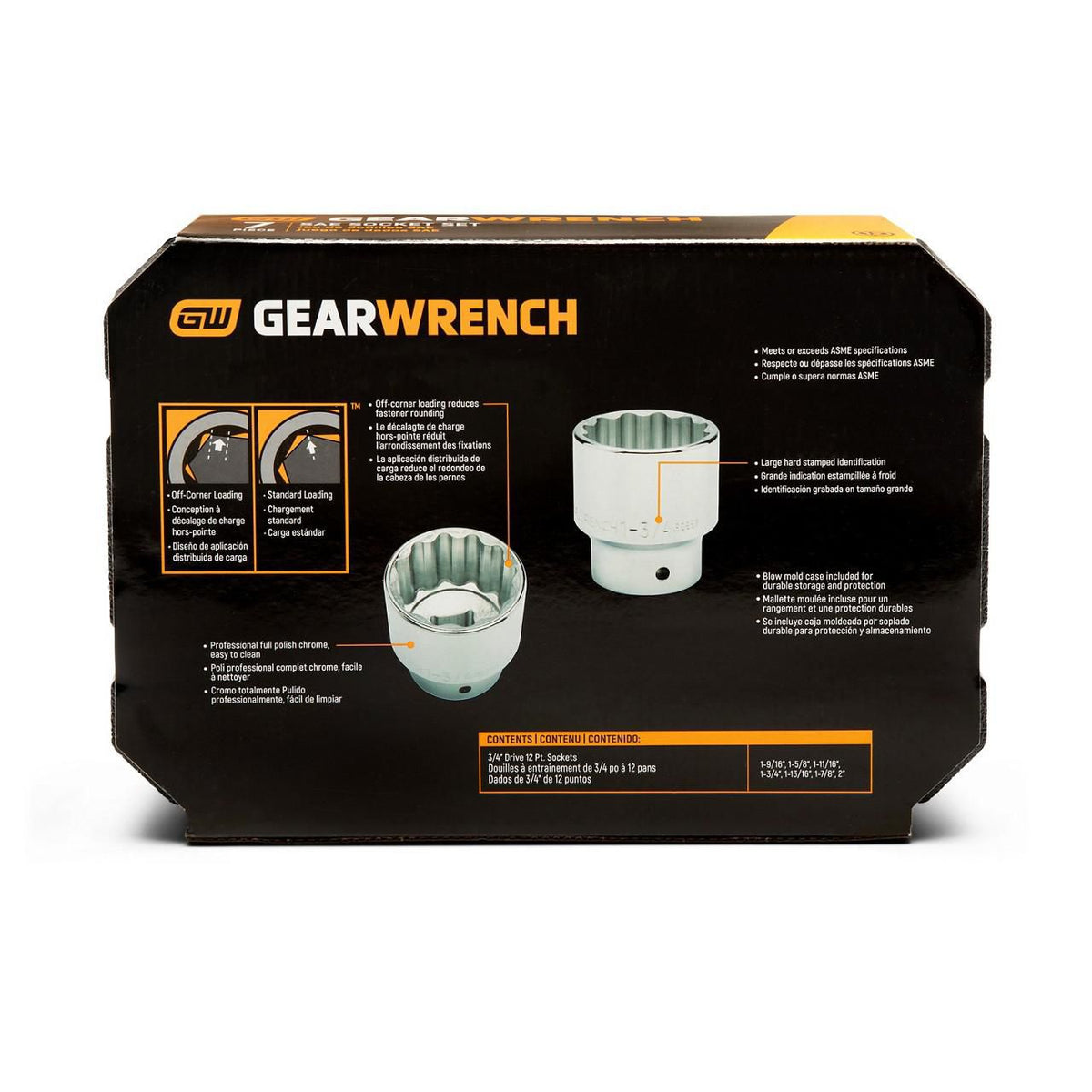 Gearwrench 80843 7 Piece 3/4" Drive 12 Point SAE Standard Length Socket Set