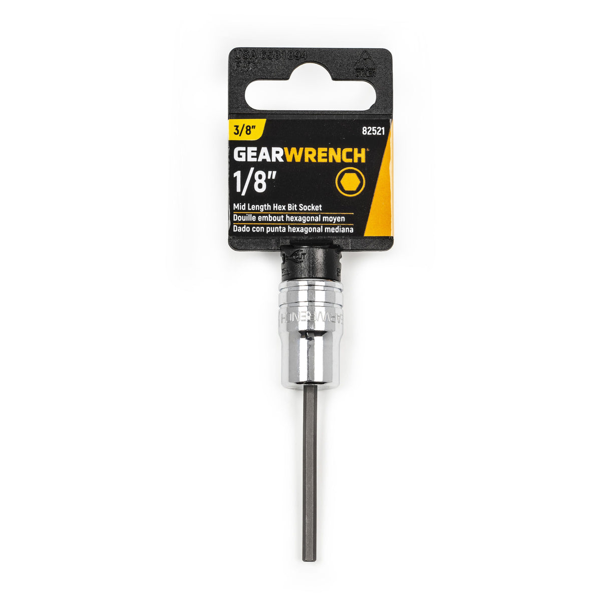 Gearwrench 82521 3/8" Drive Mid Length Hex Bit SAE Socket 1/8"