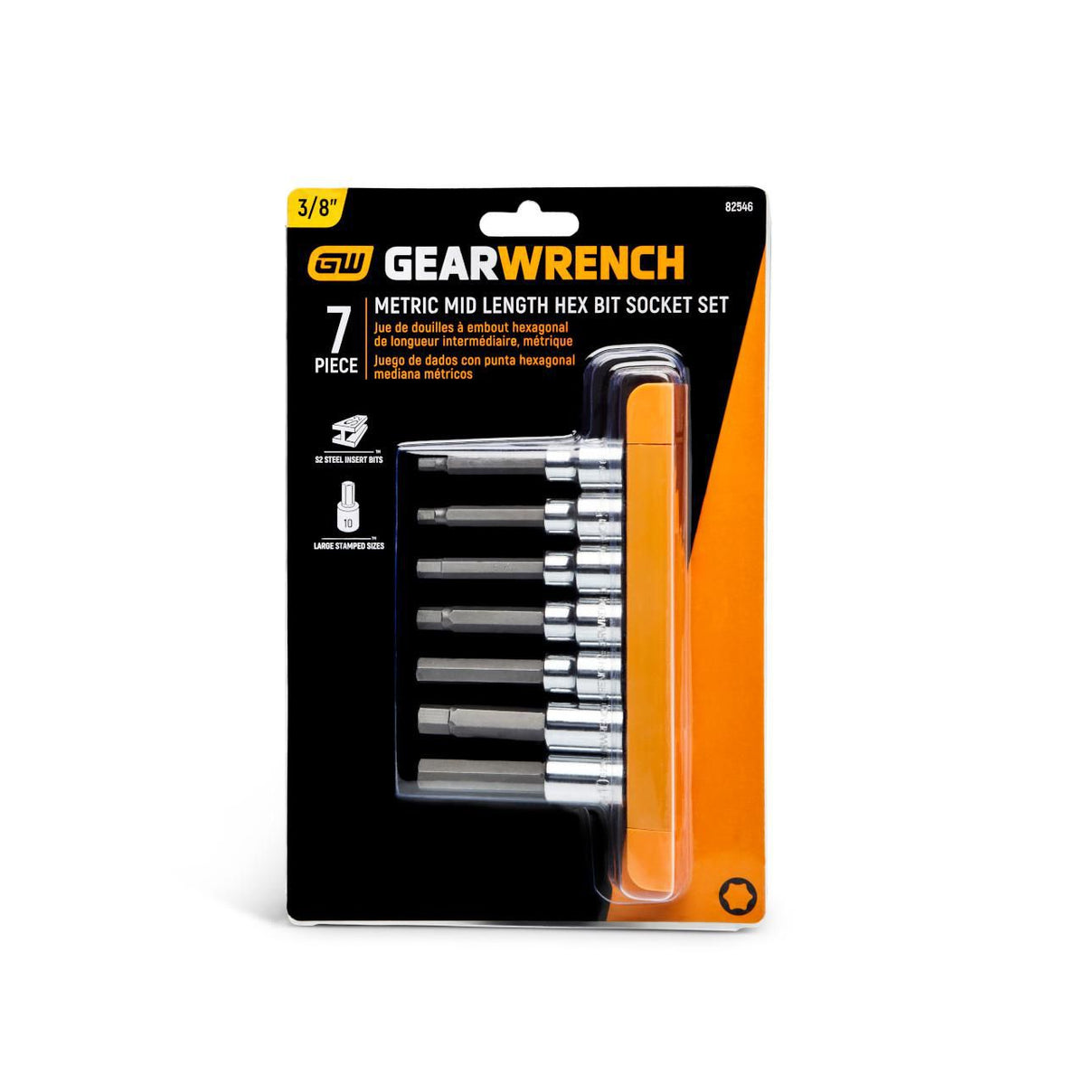 Gearwrench 82546 7 Piece 3/8" Drive Mid Length Hex Bit Metric Socket Set