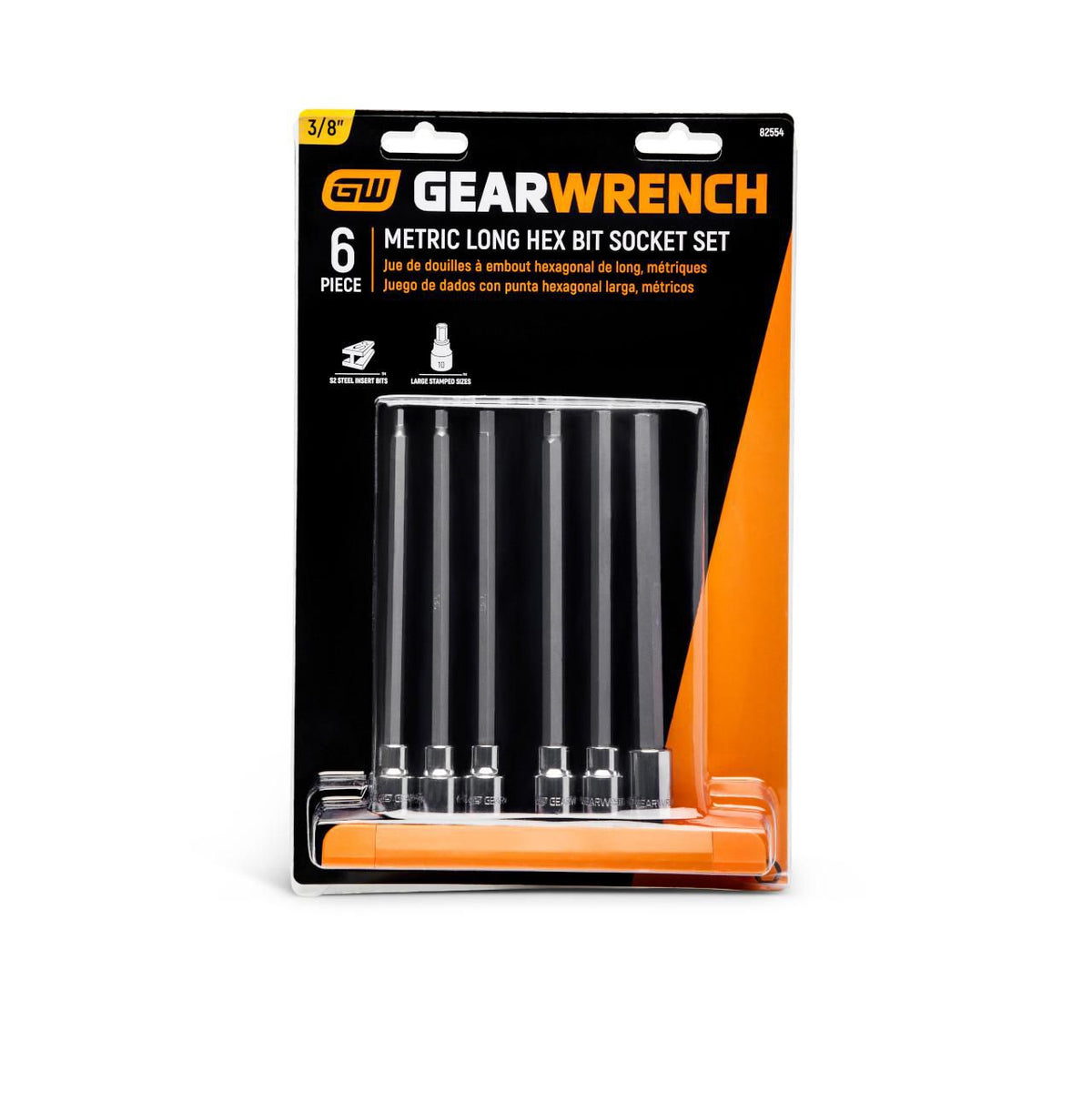 Gearwrench 82554 6 Piece 3/8" Drive Long Length Hex Bit Metric Socket Set