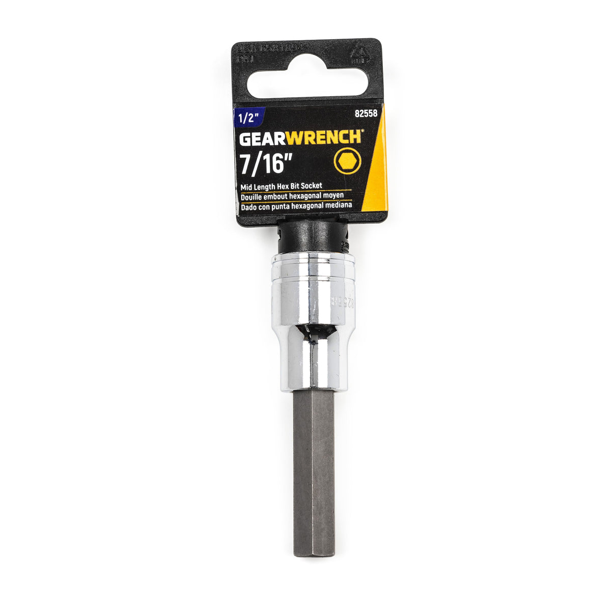 Gearwrench 82558 1/2" Drive Mid Length Hex Bit SAE Socket 7/16"