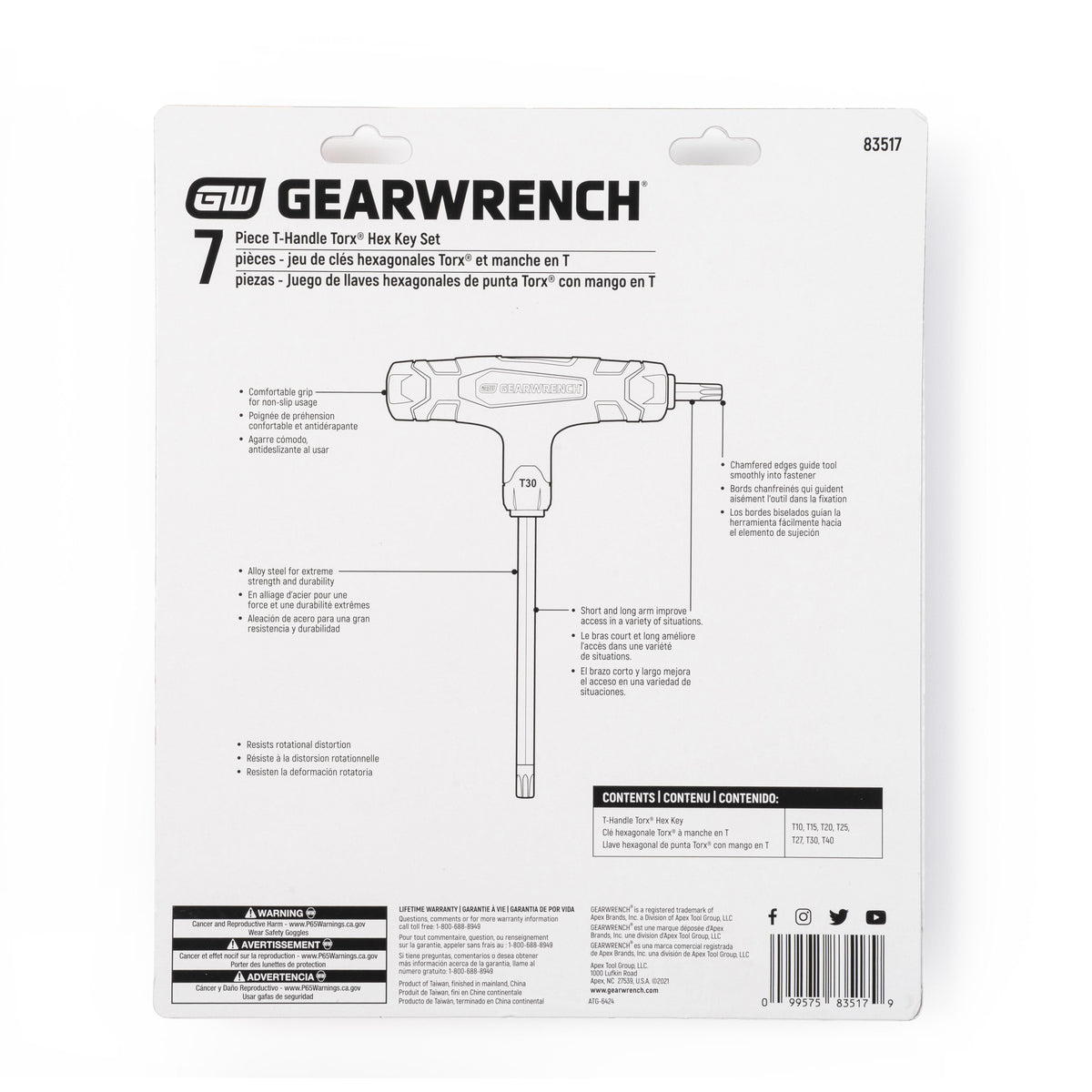 Gearwrench 83517 7 Piece T-Handle Torx® Key Set