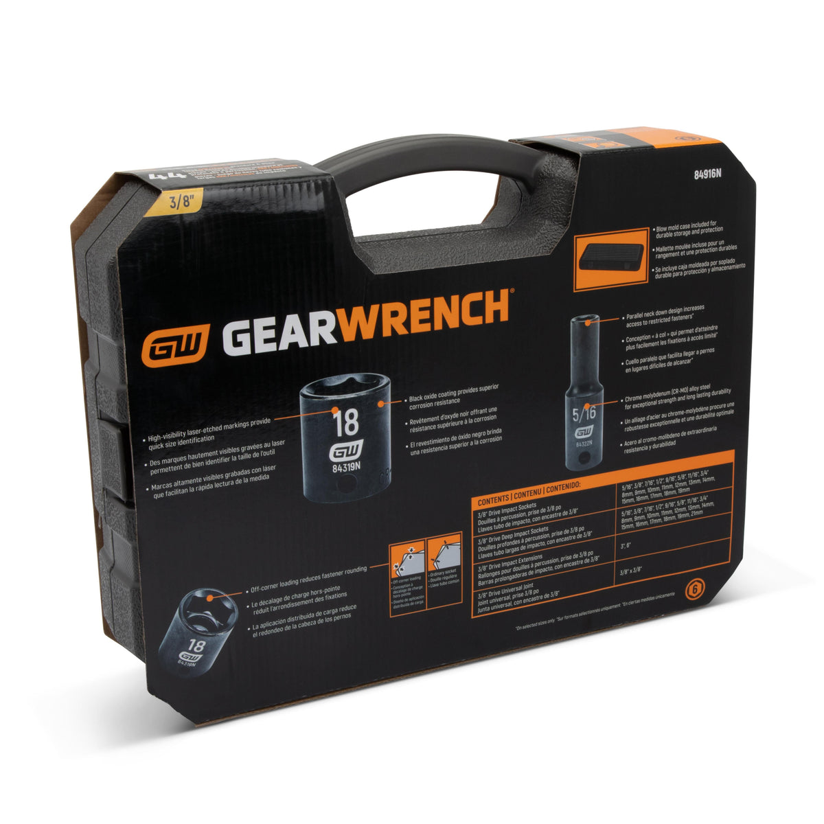 Gearwrench 84916N 44 Piece 3/8" Drive 6 Point Standard and Deep Impact SAE/Metric Socket Set