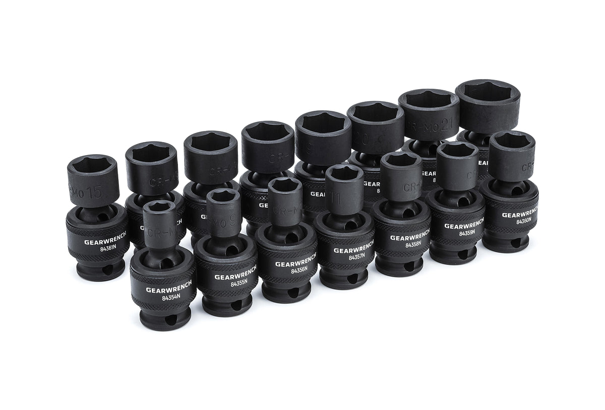 Gearwrench 84918N 15 Piece 3/8" Drive 6 Point Standard Universal Impact Metric Socket Set