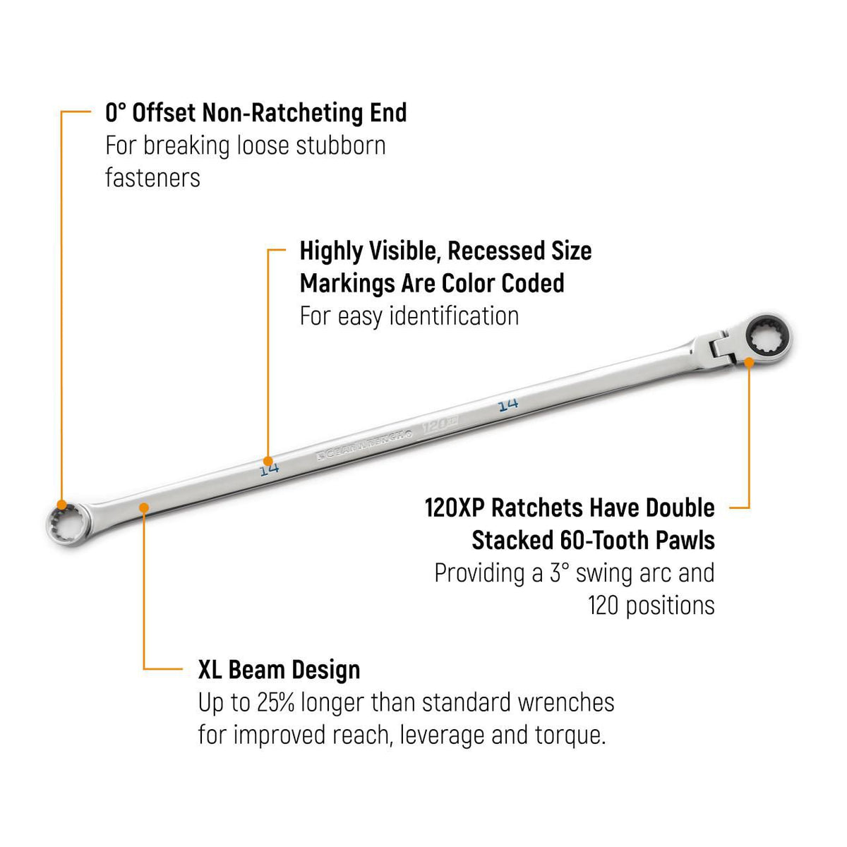 Gearwrench 86128 1/4" 120XP™ Universal Spline XL GearBox™ Flex Head Ratcheting Wrench