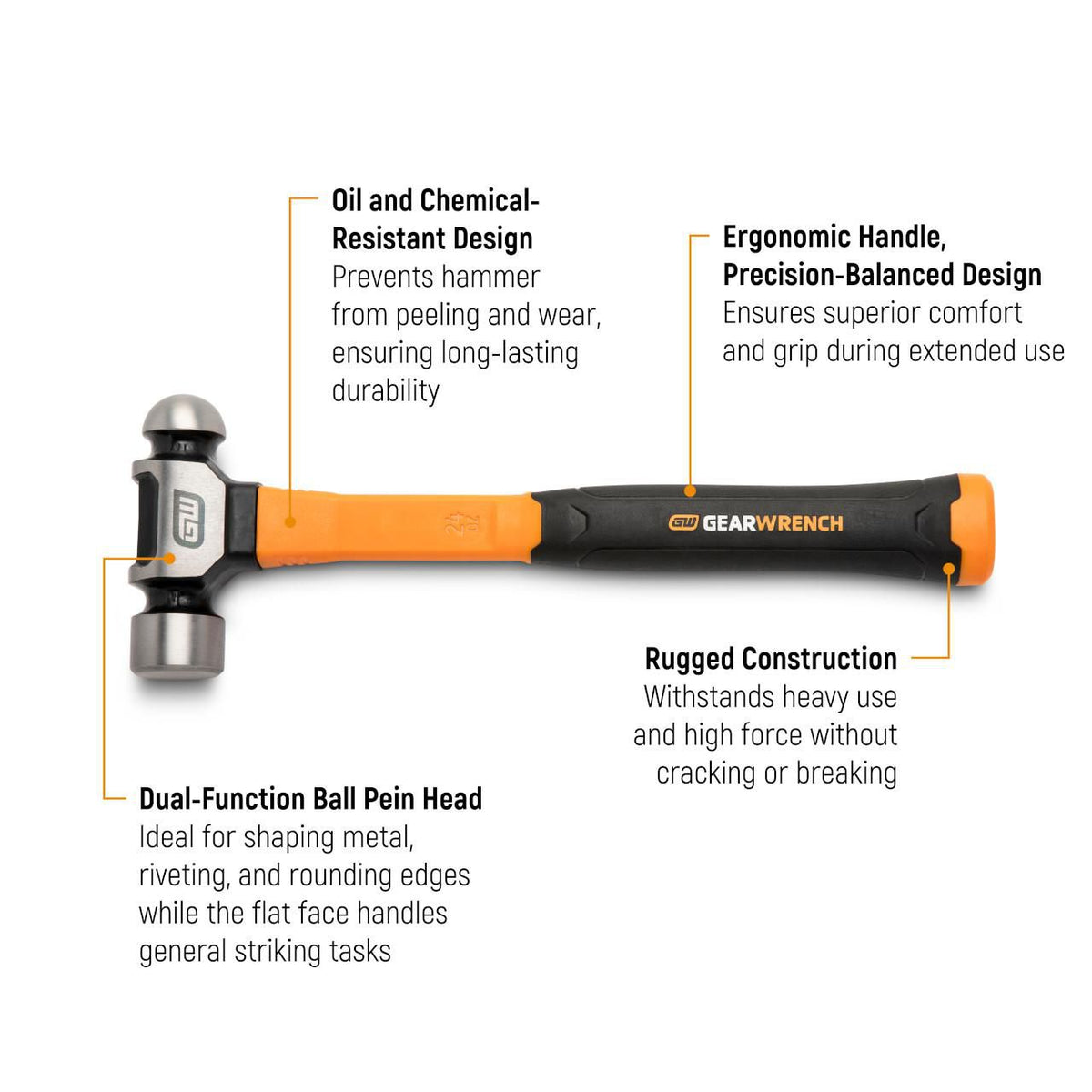 Gearwrench GWH3PCBP 3 Piece Ball Pein Hammer with Fiberglass Handles Set