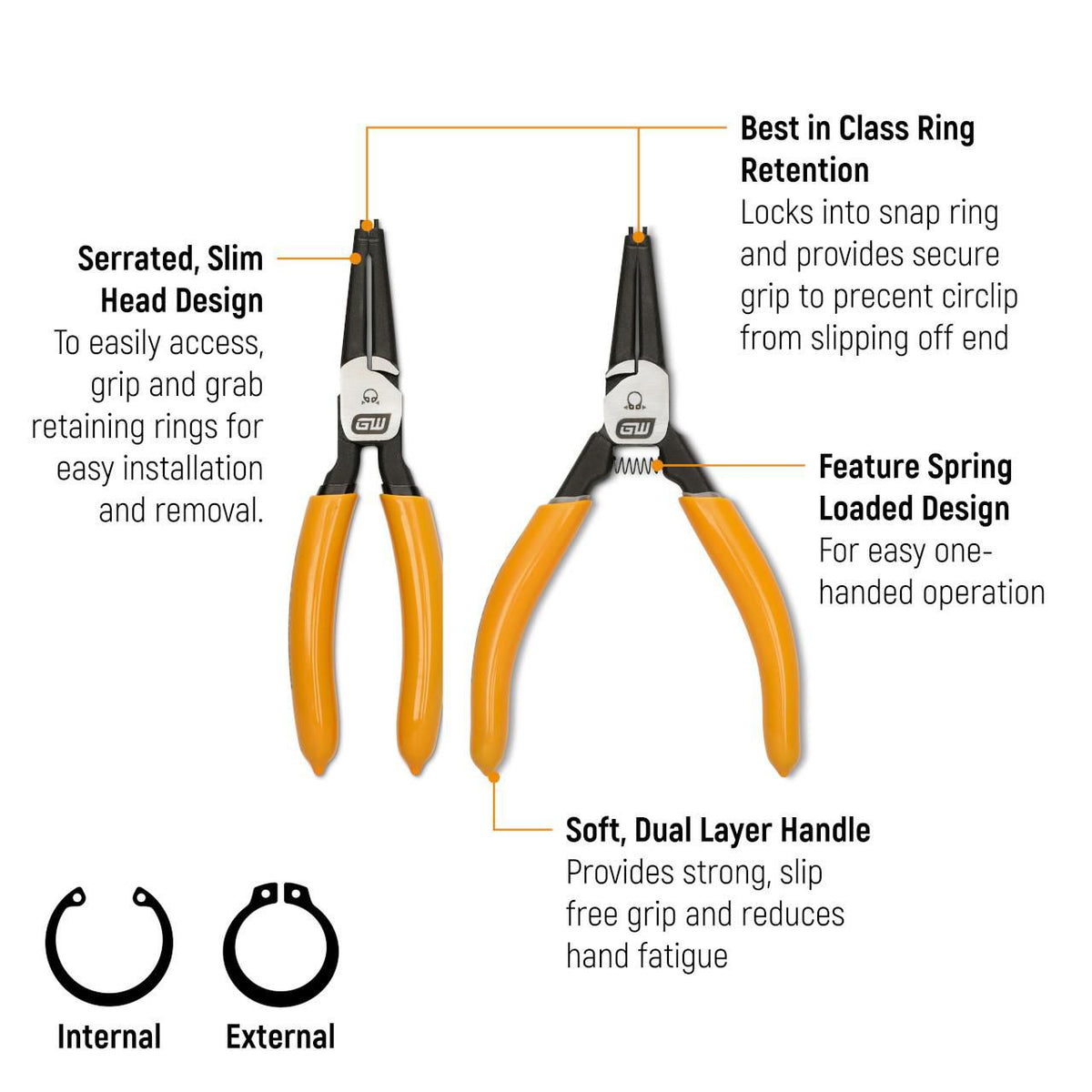 Gearwrench 89705 9" Straight Fixed Tip Internal Snap Ring Pliers .09"