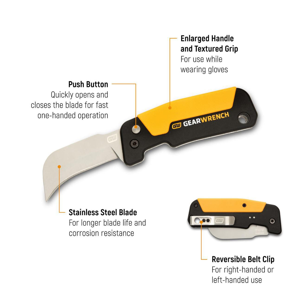 Gearwrench GWKHBFDS Lineman Folding Hawkbill Knife