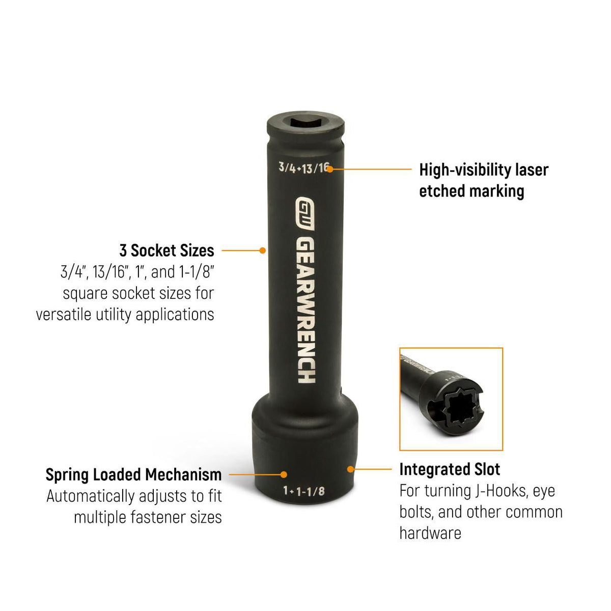 Gearwrench GWLS51 5-in-1 Lineman 3/4" Drive Nut Runner Deep Impact Socket