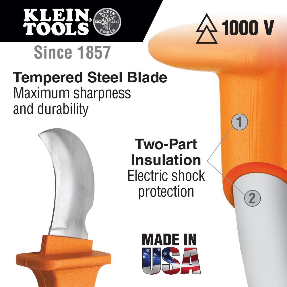 Klein Tools 1571INS - Insulated Lineman's Skinning Knife, Essential Tool for Electrical Safety