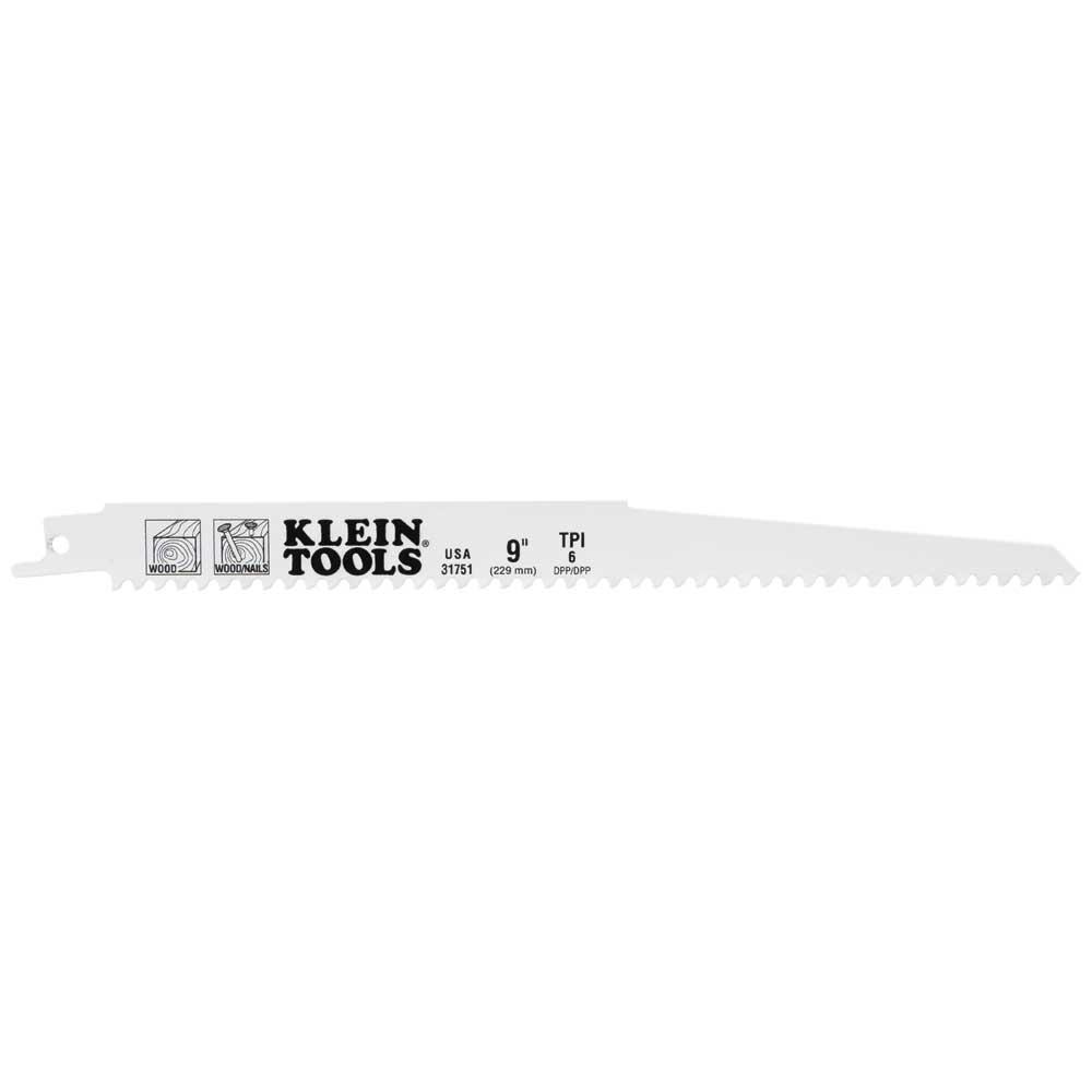 Klein Tools 31751 Reciprocating Saw Blades, 6 Tpi, 9-Inch, 5-Pack