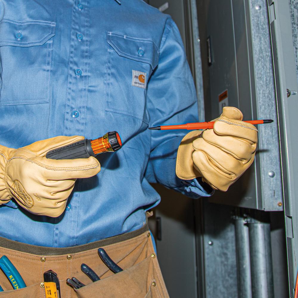 Klein Tools 32287 Flip-Blade Insulated Screwdriver, 2-In-1, Square Bit #1 And #2