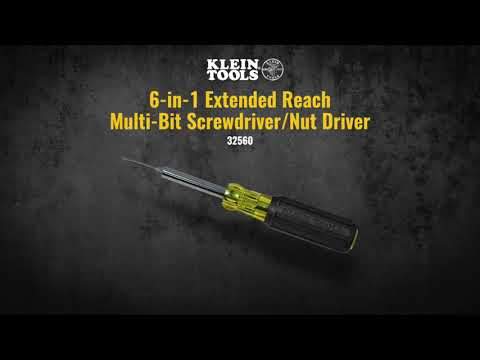 Klein Tools 32560 Multi-Bit Screwdriver / Nut Driver, 6-In-1, Extended Reach, Ph, Sl, Sq