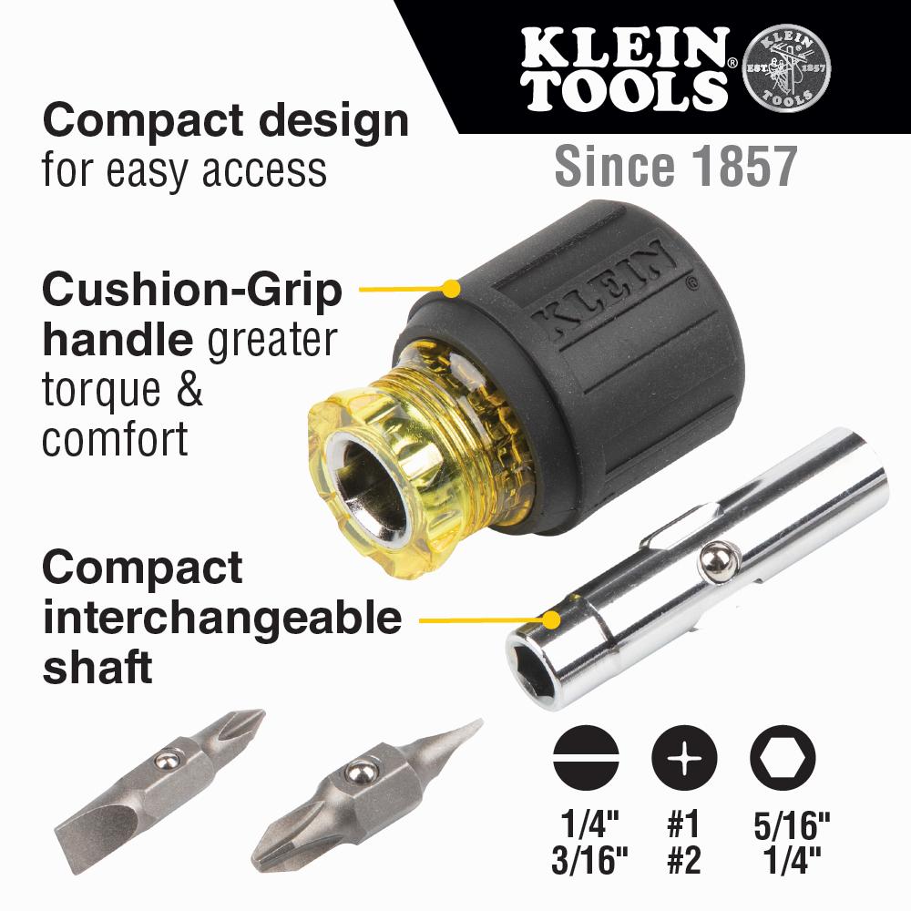Klein Tools 32561 Multi-Bit Screwdriver / Nut Driver, 6-In-1, Stubby, Ph, Sl Bits