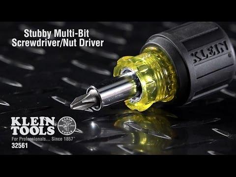 Klein Tools 32561 Multi-Bit Screwdriver / Nut Driver, 6-In-1, Stubby, Ph, Sl Bits