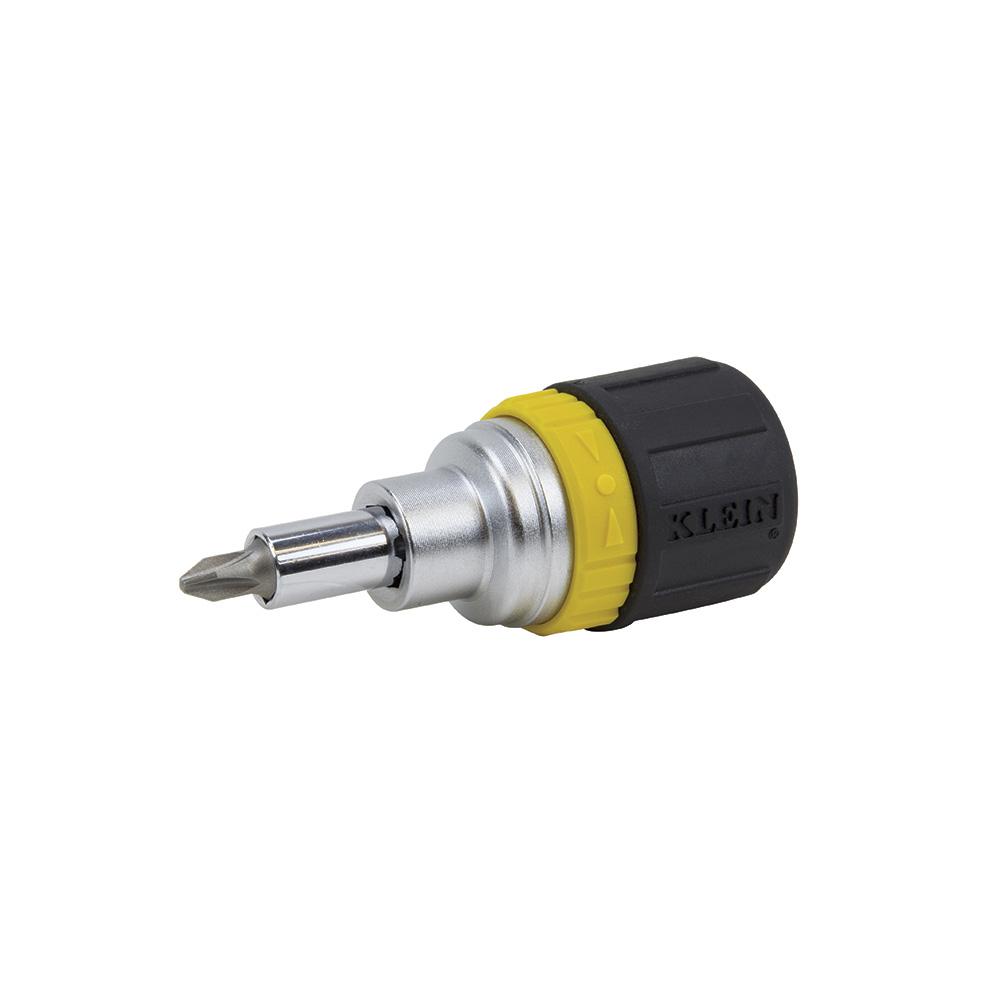 Klein Tools 32593 Multi-Bit Ratcheting Screwdriver, 6-In-1, Stubby, Ph, Sl, Nut Bits