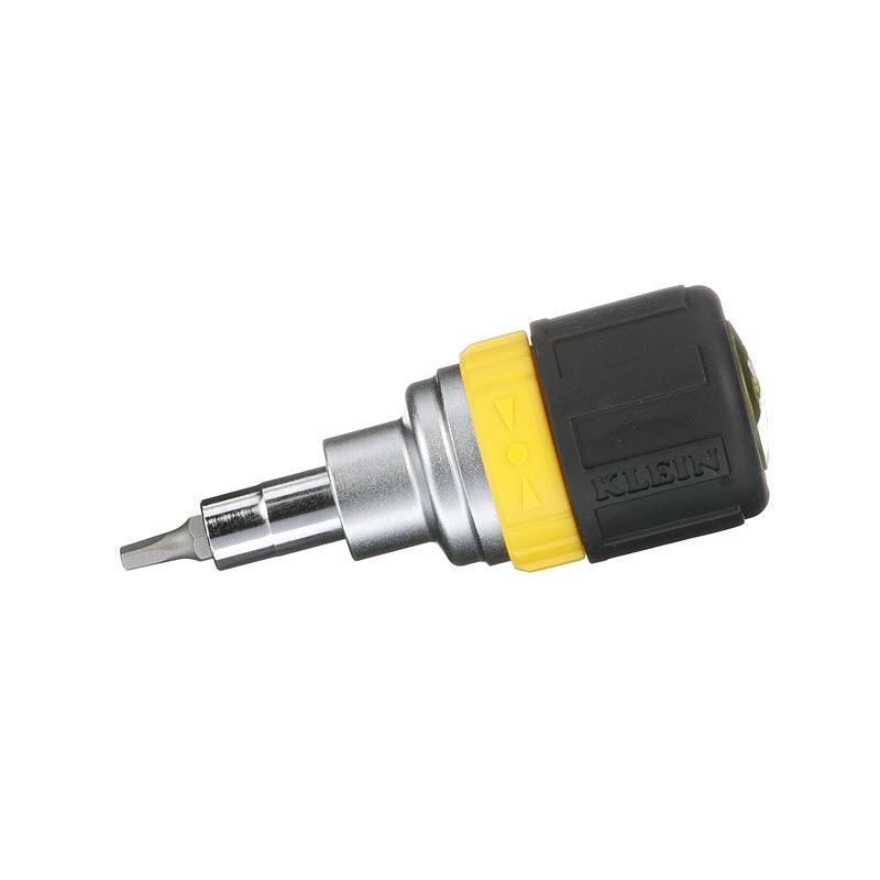 Klein Tools 32594 Multi-Bit Ratcheting Screwdriver, 6-In-1, Stubby, Ph, Sl, Sq, Nut Bits