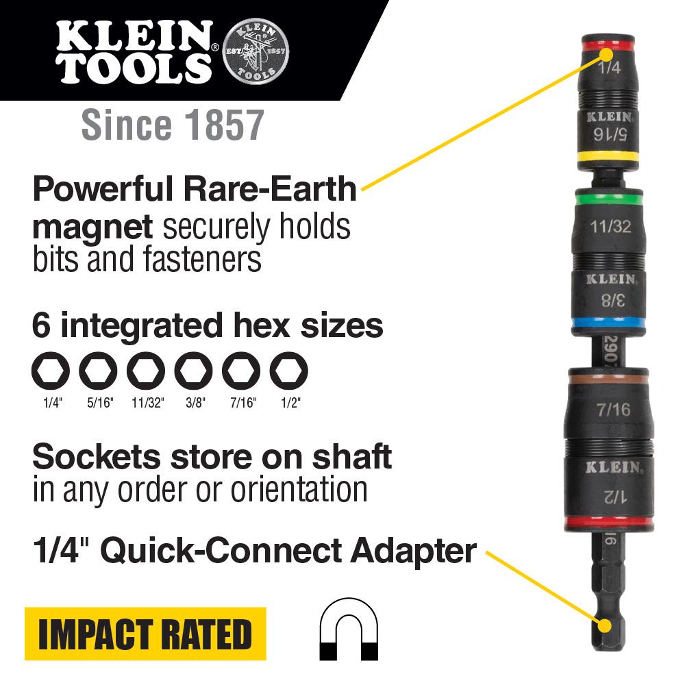 Klein Tools 32907 7-In-1 Impact Flip Socket Set, No Handle