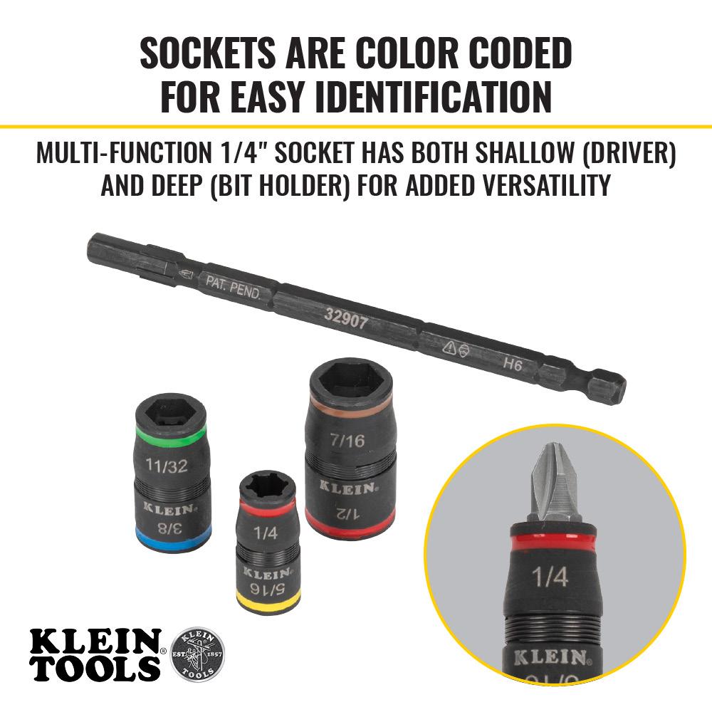 Klein Tools 32907 7-In-1 Impact Flip Socket Set, No Handle
