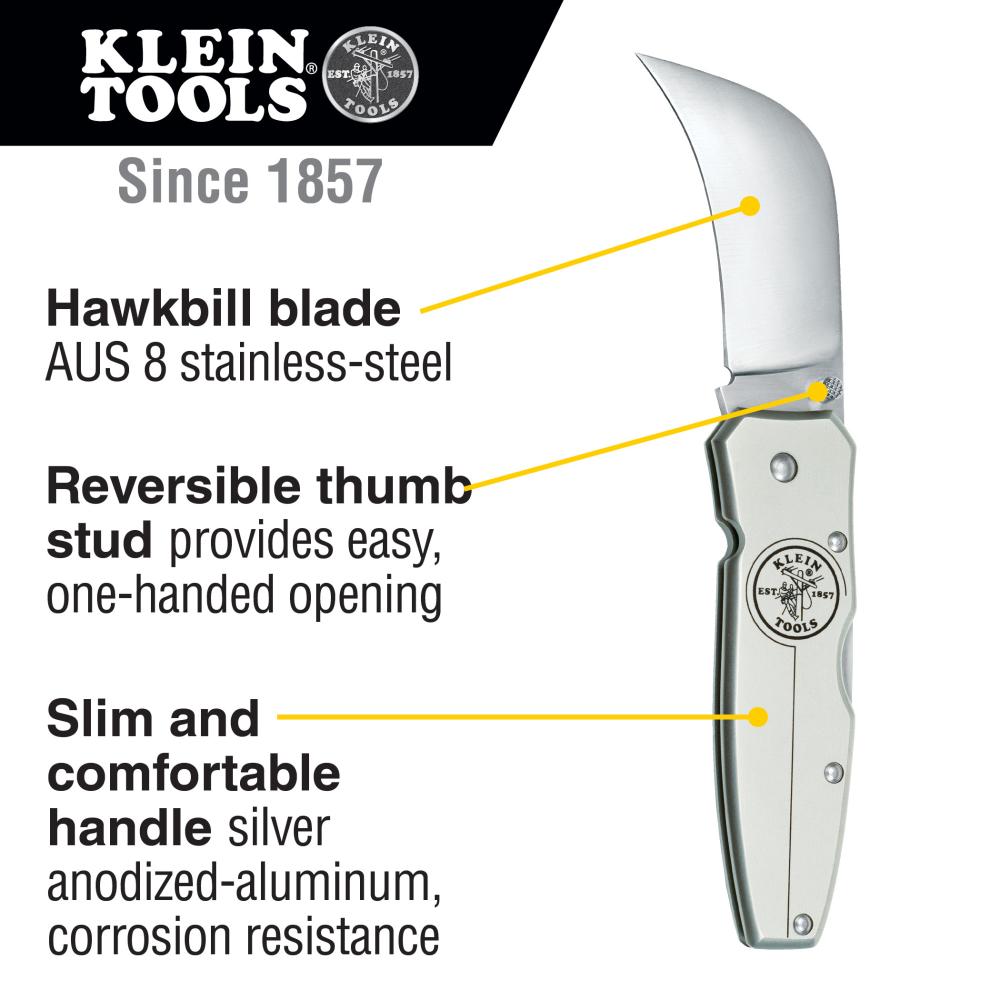 Klein Tools 44006 - Lockback Utility Knife with 2-5/8-Inch Hawkbill Steel Blade, Durable Aluminum Handle for Reliable Performance