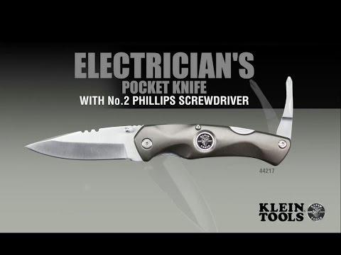 Klein Tools 44217 - ElectroTech Pocket Knife with Built-in #2 Phillips Screwdriver, Essential Tool for Electrical Tasks