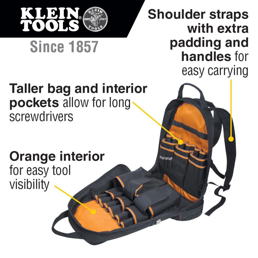 Klein Tools 55421BP-14 Tradesman Pro Tool Bag Backpack, 39 Pockets, Black, 14-Inch