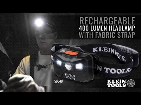 Klein Tools 56048 Rechargeable Headlamp With Fabric Strap, 400 Lumens, All-Day Runtime