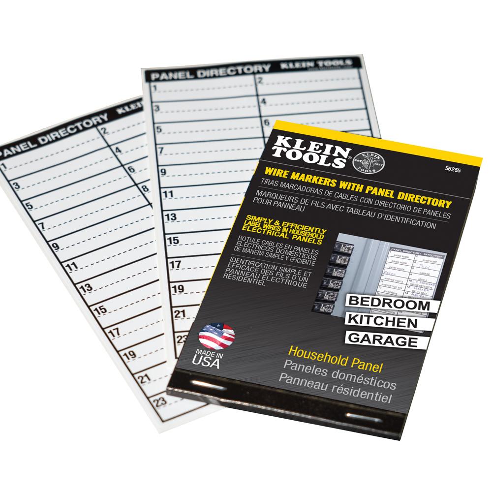 Klein Tools 56255 Wire Markers, Household Electric Panel W/Directory
