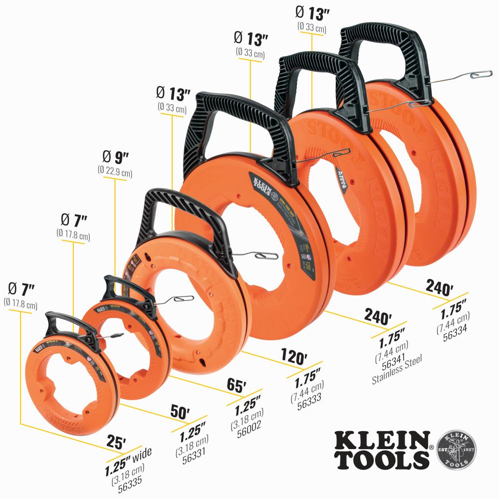 Klein Tools 56335 Wide Steel Fish Tape, 1/4-Inch X 25-Foot