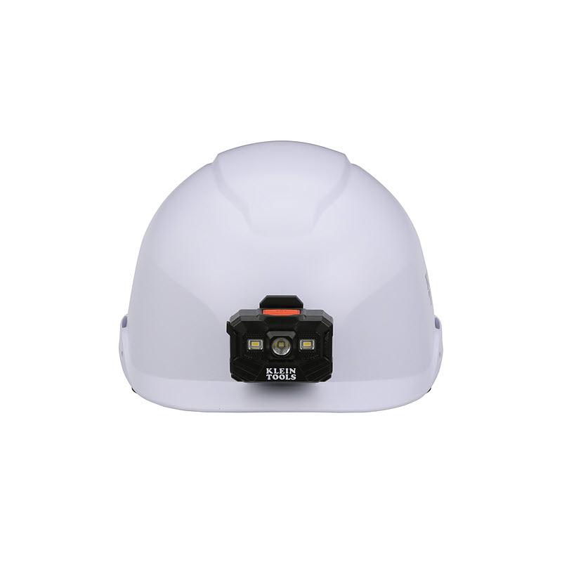 Klein Tools 60146 Safety Helmet, Non-Vented-Class E, With Rechargeable Headlamp, White