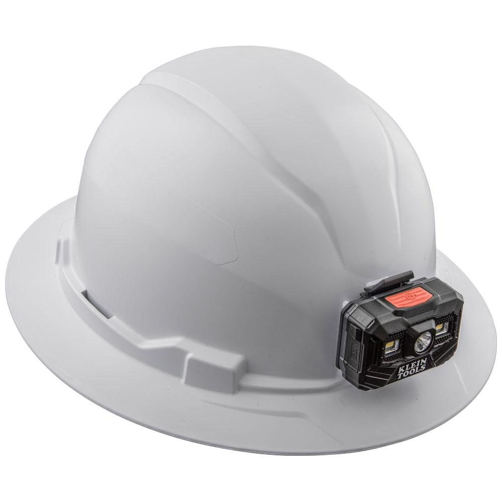 Klein Tools 60406RL Hard Hat, Non-Vented, Full Brim With Rechargeable Headlamp, White