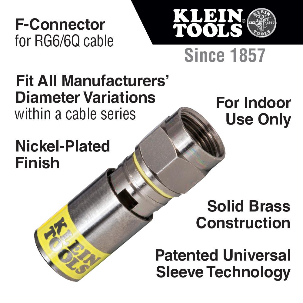 Klein Tools VDV812-606 Universal F Compression Connectors Rg6/6Q 10-Pack