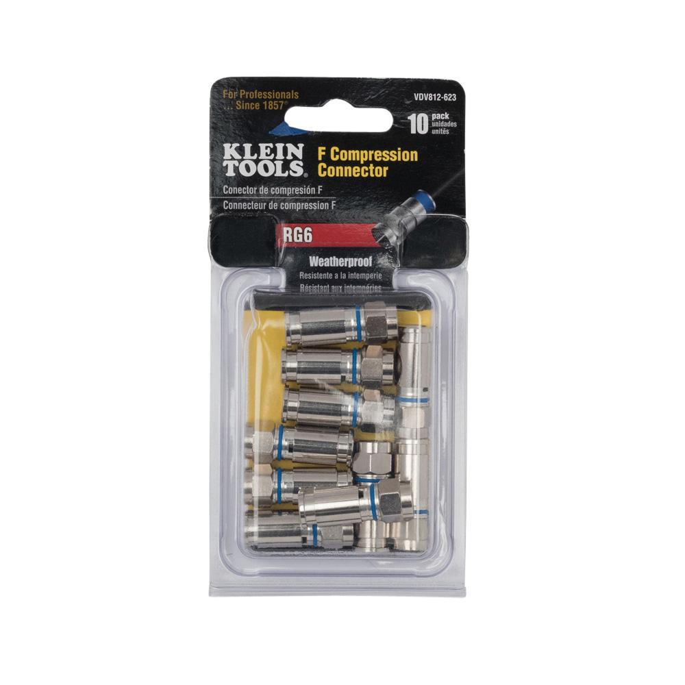 Klein Tools VDV812-623 Weatherproof F-Compression Connectors Rg6 10-Pack
