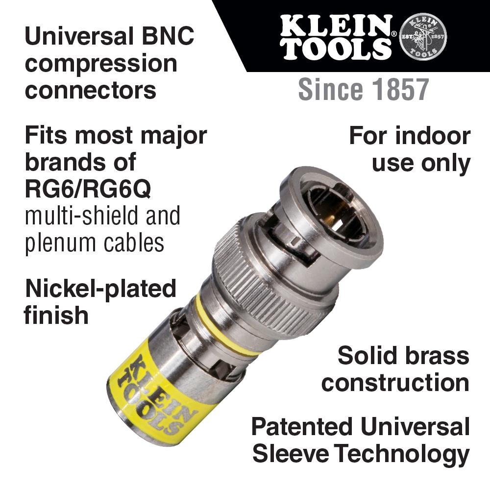 Klein Tools VDV813-613 Universal BNC Compression Connectors RG6-R6Q 35-Pack