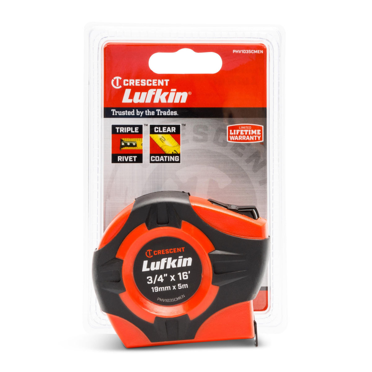 Lufkin PHV1035CMEN 3/4" x 5m/16' P1000 Series SAE/Metric Yellow Clad A20 Blade Power Return Tape Measure