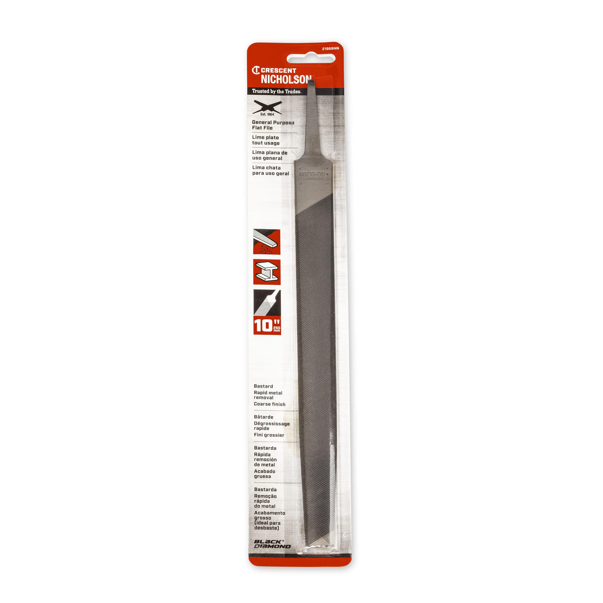 Nicholson 21868NN 10" Flat Double Cut Bastard File - Carded