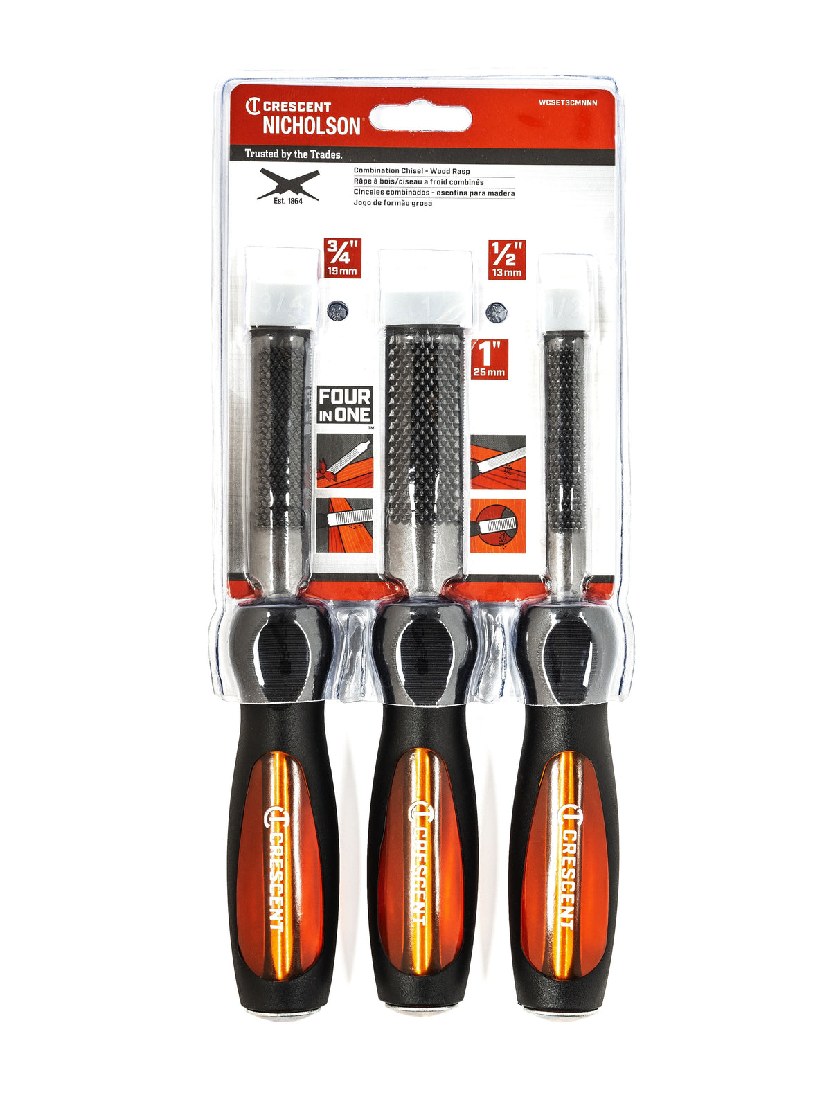 Nicholson WCSET3CMNNN 3 Piece 4-in-1 Combination Chisel and Wood Rasp Set