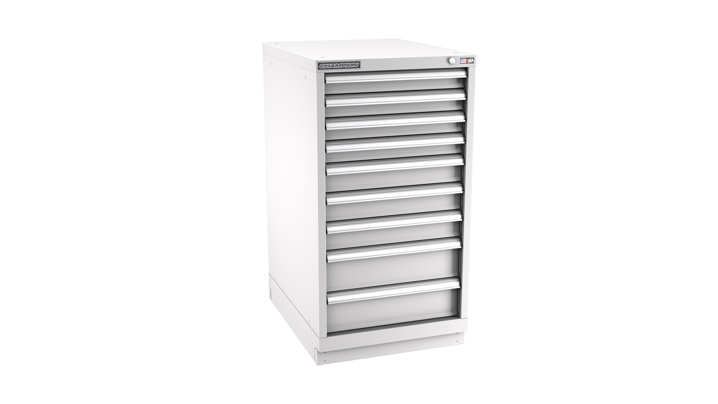 Champion Tool Storage NWS1800-0901-ILC-FTB-LG 9-Drawer Shallow Depth Modular Cabinet NWS0901 | 22-3/16"W x 41-3/4"H x 22-1/2"D, Light Gray