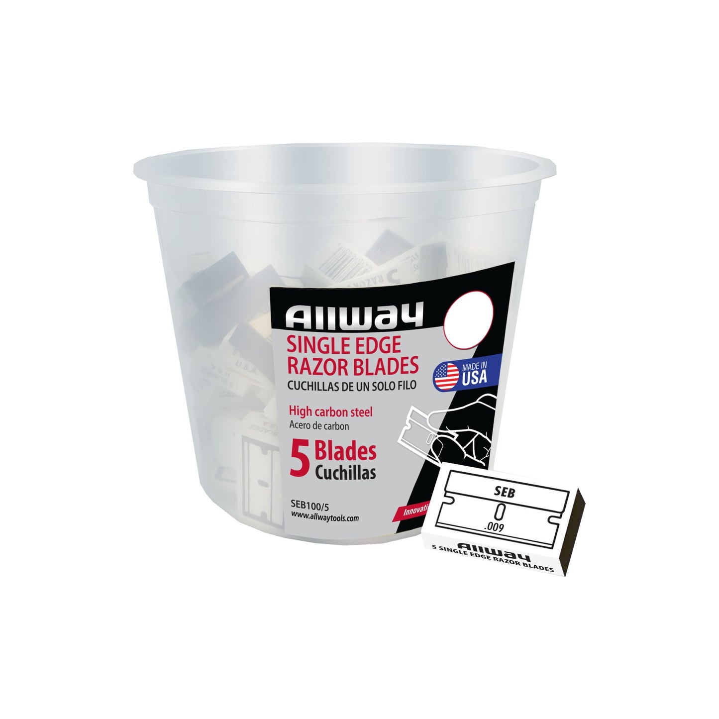 Allway SEB100/5 Single-Edge Razor Blades, 5-Packs, Bucket of 100