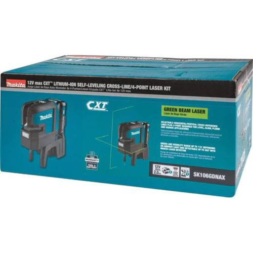 Makita SK106GDNAX 12V max CXT® Lithium‑Ion Cordless Self‑Leveling Cross‑Line/4‑Point Green Beam Laser Kit (2.0Ah)