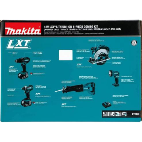 Makita XT505 18V LXT® Lithium‑Ion Cordless 5‑Pc. Combo Kit (3.0Ah)