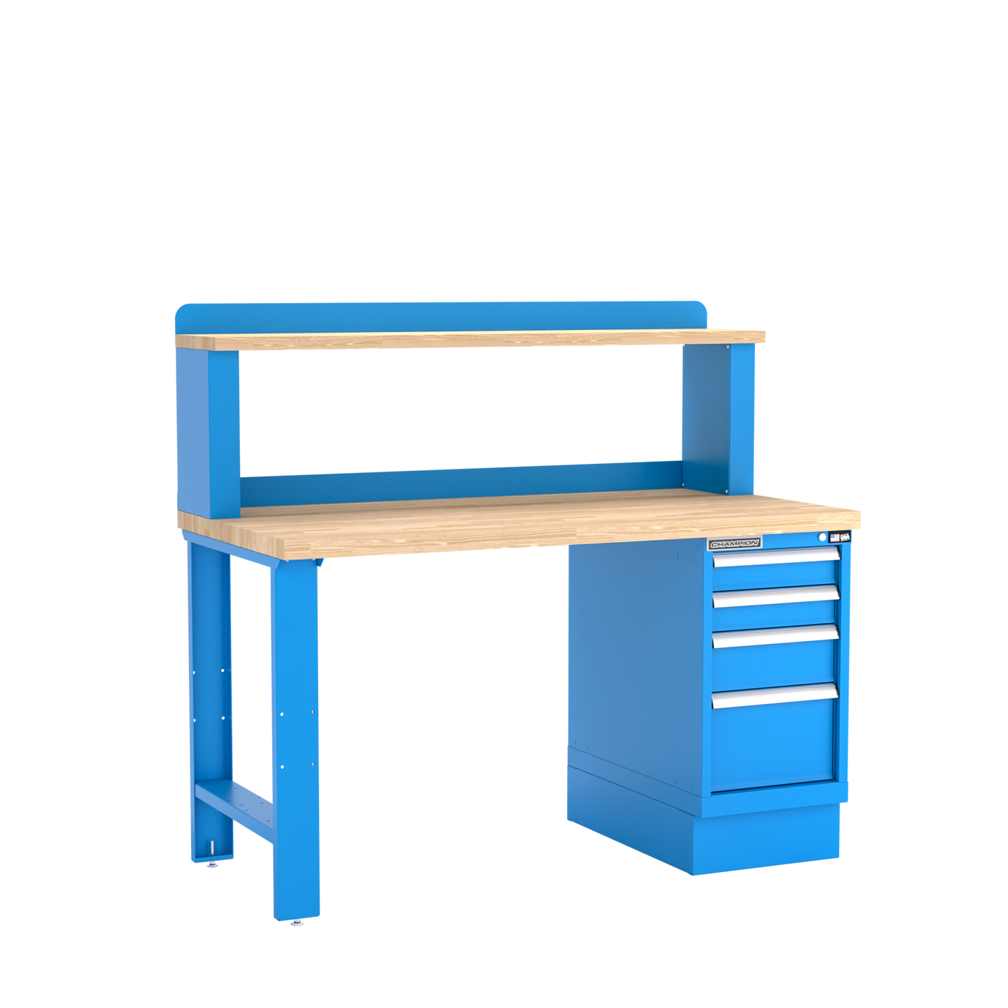 Champion Tool Storage WB201-B6030-BB 4-Drawer Standard Depth Cabinet Workbench, 12" Riser WB201 | 60"W x 35-1/4"H x 30"D, Bright Blue