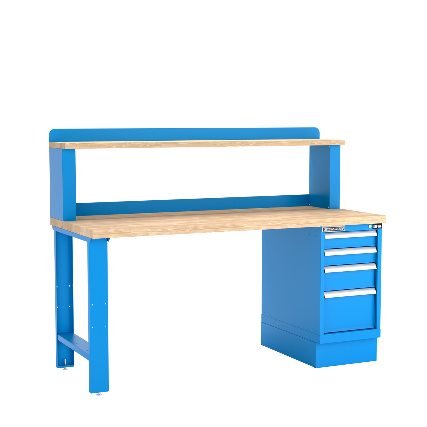 Champion Tool Storage WB201-B7230-BB 4-Drawer Standard Depth Cabinet Workbench, 12" Riser WB201 | 72"W x 35-1/4"H x 30"D, Bright Blue