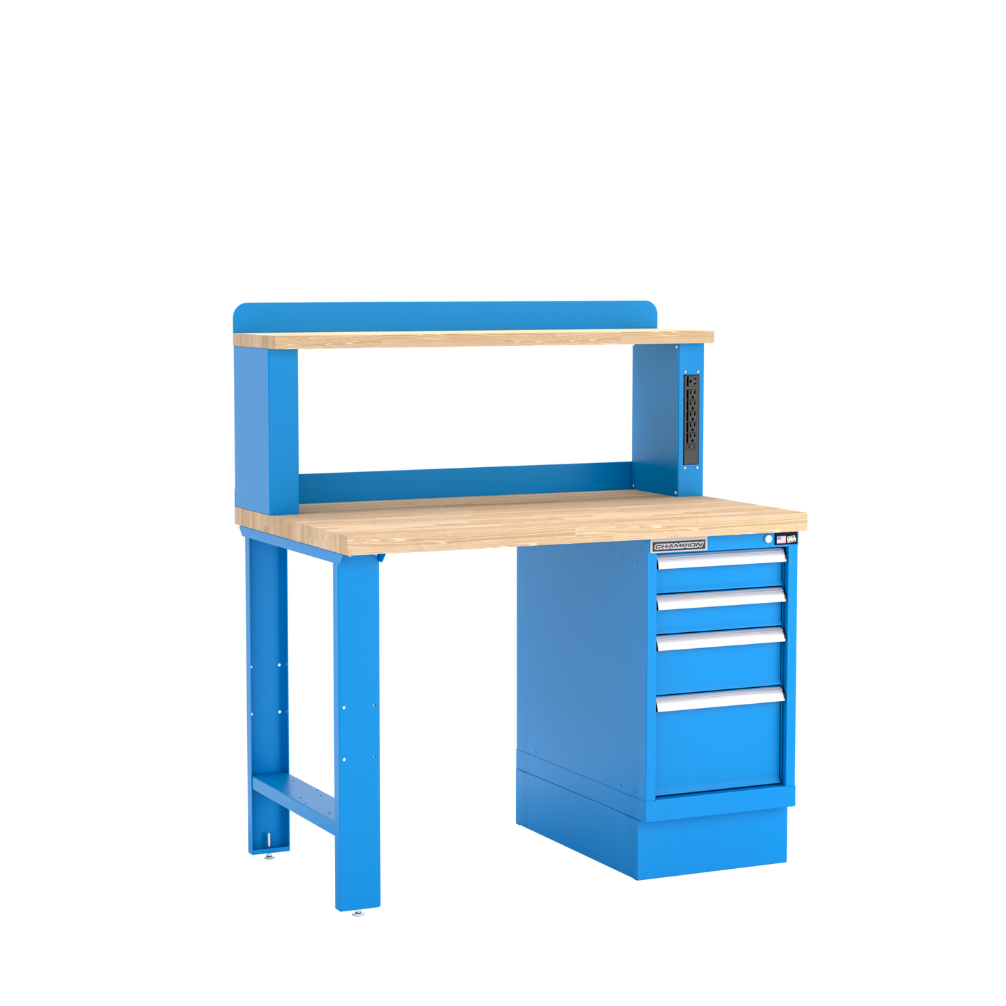 Champion Tool Storage WB202-B4830-BB 4-Drawer Standard Depth Cabinet Workbench, 12" Power Riser WB202 | 48"W x 35-1/4"H x 30"D, Bright Blue