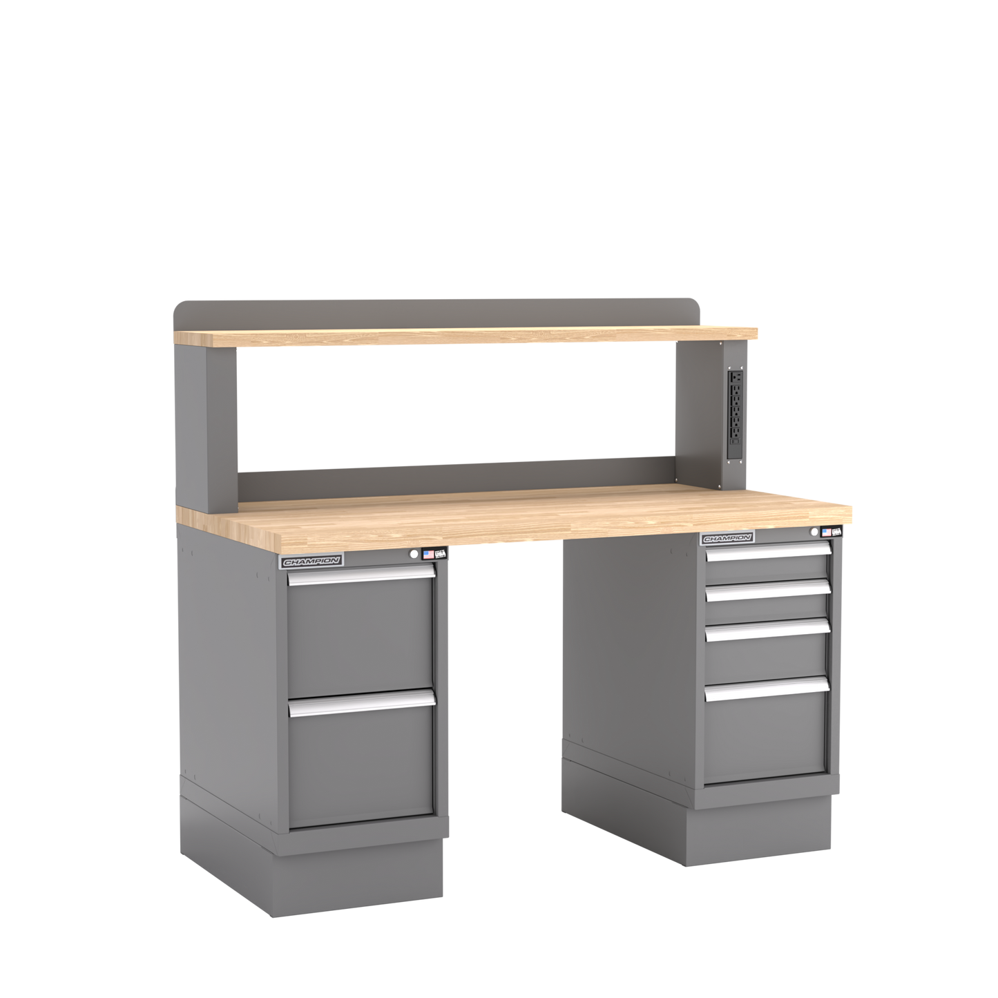 Champion Tool Storage WB502-B6030-DG Two Preconfigured Cabinets Workbench, 12" Power Riser WB501 | 60"W x 35-1/4"H x 30"D, Dark Gray