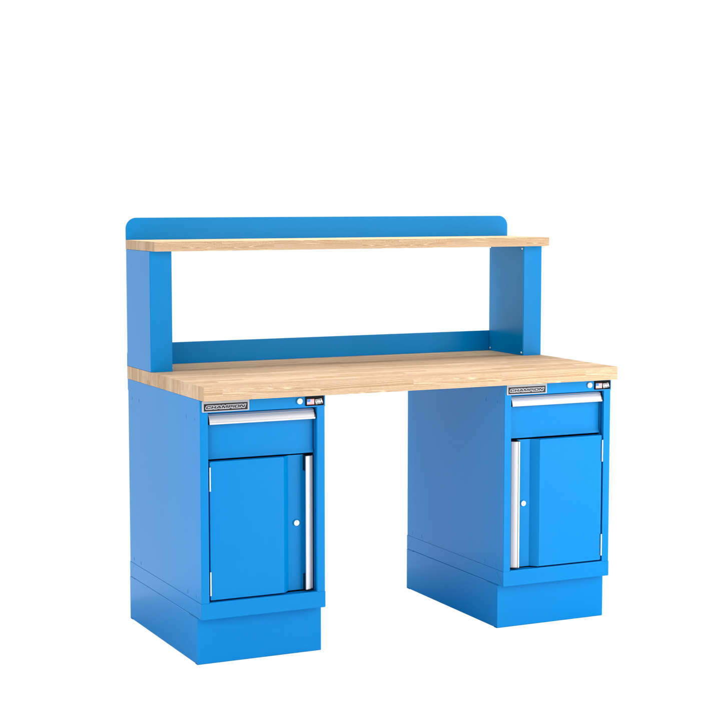 Champion Tool Storage WB701-B6030-BB Two Preconfigured Cabinets Workbench,12" Riser WB701 | 60"W x 35-1/4"H x 30"D, Bright Blue