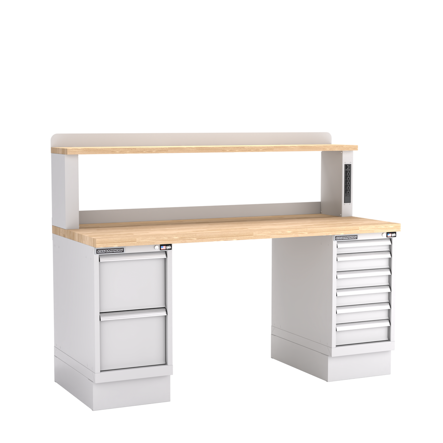 Champion Tool Storage WB802-B7230-LG Two Preconfigured Cabinets Workbench, 12" Power Riser WB801 | 72"W x 35-1/4"H x 30"D, Light Gray