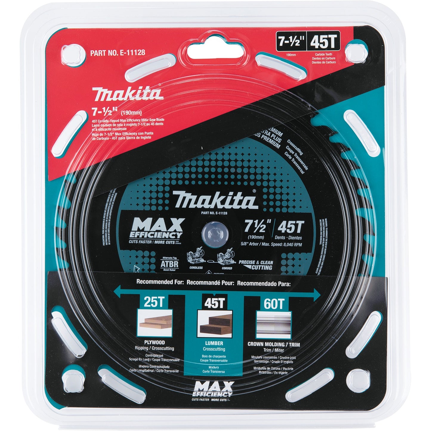 Makita E-11128 7‑1/2" 45T Carbide‑Tipped Max Efficiency Miter Saw Blade