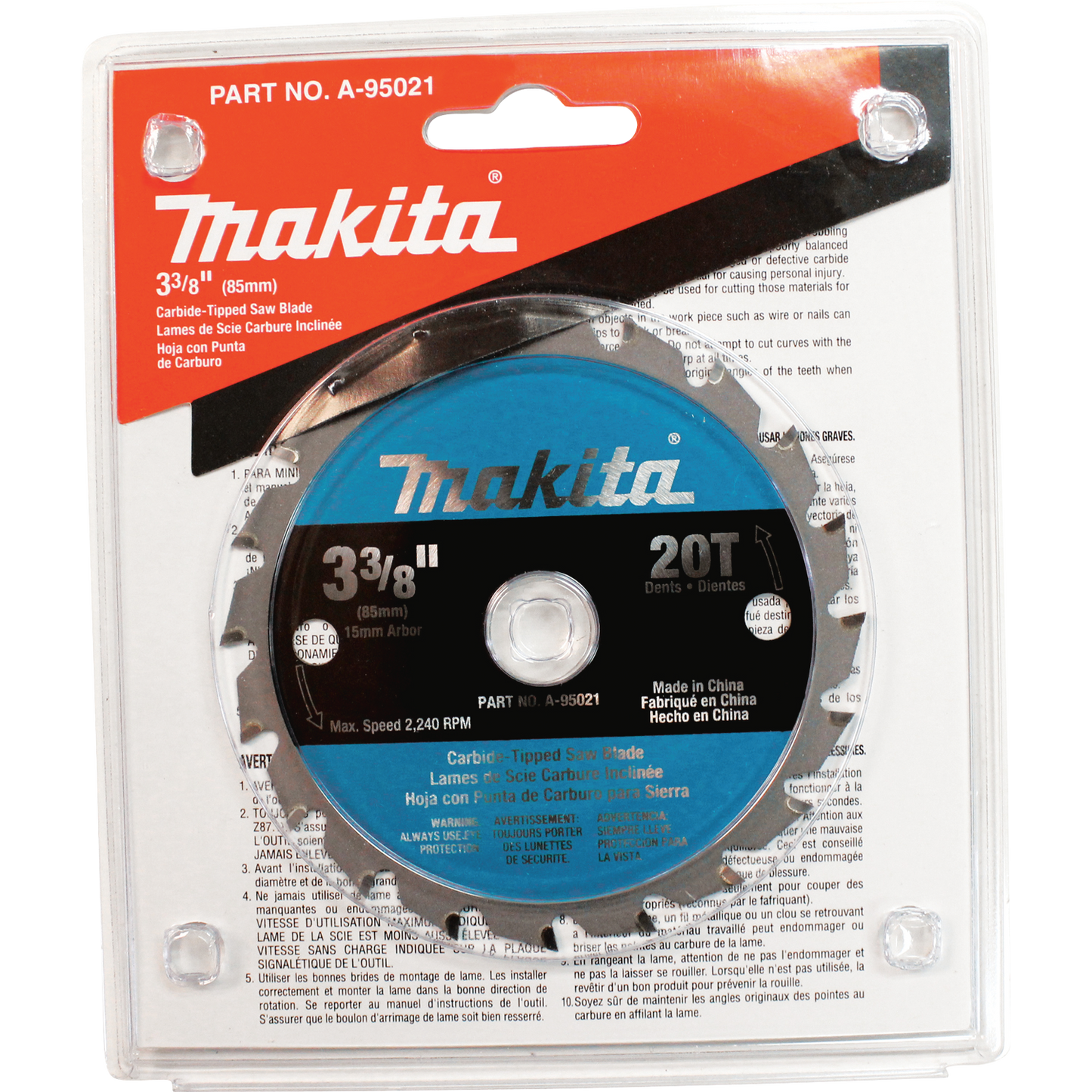 Makita A-95021 3‑3/8" 20T Carbide‑Tipped Circular Saw Blade, General Purpose