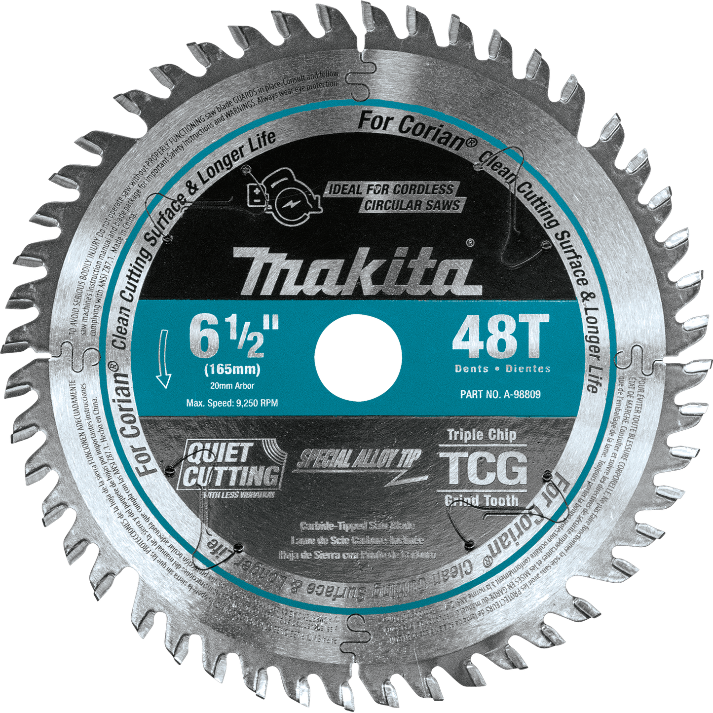Makita A-98809 6‑1/2" 48T Carbide‑Tipped Cordless Plunge Saw Blade